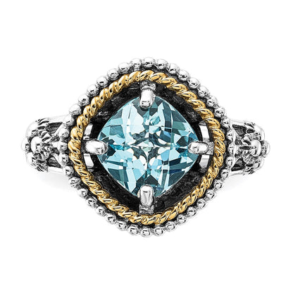 14K/silver Bicolor Sterlingsilber 14K Akzente Poliert & Antikisiert Schweizer Blautopas Ring (size 6 Nur)