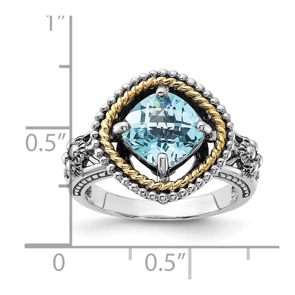 14K/silver Bicolor Sterlingsilber 14K Akzente Poliert & Antikisiert Schweizer Blautopas Ring (size 6 Nur)