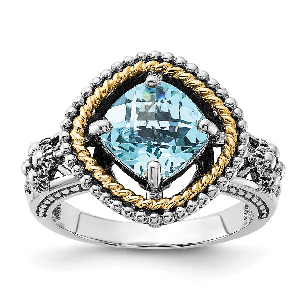 14K/silver Bicolor Sterlingsilber 14K Akzente Poliert & Antikisiert Schweizer Blautopas Ring (size 6 Nur)