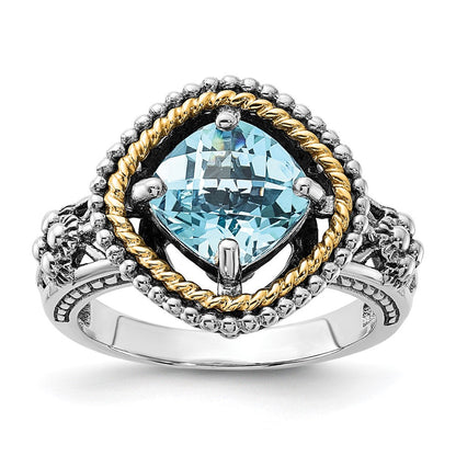 14K/silver Bicolor Sterlingsilber 14K Akzente Poliert & Antikisiert Schweizer Blautopas Ring (size 6 Nur)