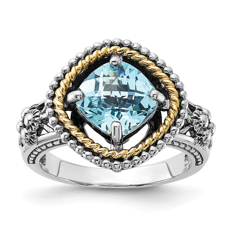 14K/silver Bicolor Sterlingsilber 14K Akzente Poliert & Antikisiert Schweizer Blautopas Ring (size 6 Nur)