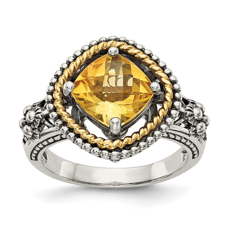 14K/silver Bicolor Shey Couture Sterlingsilber mit 14K Akzente Antikisiert Kissen Citrin Ring