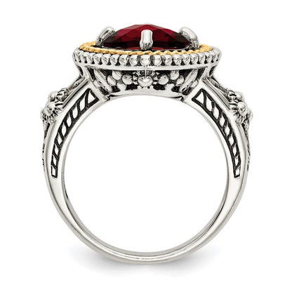 14K/silver Bicolor Shey Couture Sterlingsilber mit 14K Akzente Antikisiert Schachbrett Kissen Granat Ring