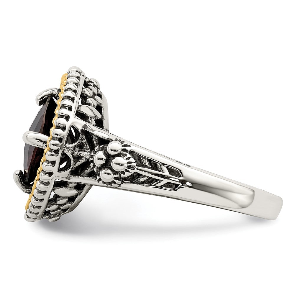 14K/silver Bicolor Shey Couture Sterlingsilber mit 14K Akzente Antikisiert Schachbrett Kissen Granat Ring