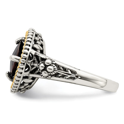 14K/silver Bicolor Shey Couture Sterlingsilber mit 14K Akzente Antikisiert Schachbrett Kissen Granat Ring