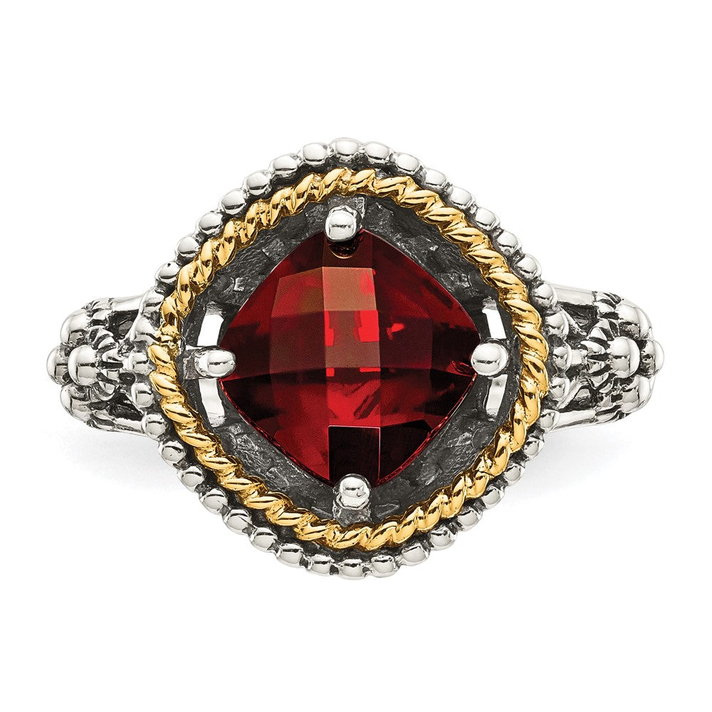 14K/silver Bicolor Shey Couture Sterlingsilber mit 14K Akzente Antikisiert Schachbrett Kissen Granat Ring