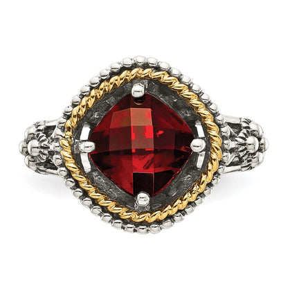 14K/silver Bicolor Shey Couture Sterlingsilber mit 14K Akzente Antikisiert Schachbrett Kissen Granat Ring