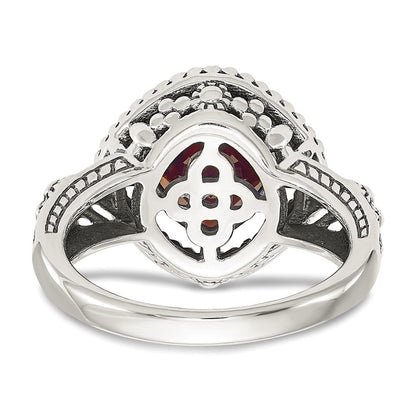 14K/silver Bicolor Shey Couture Sterlingsilber mit 14K Akzente Antikisiert Schachbrett Kissen Granat Ring