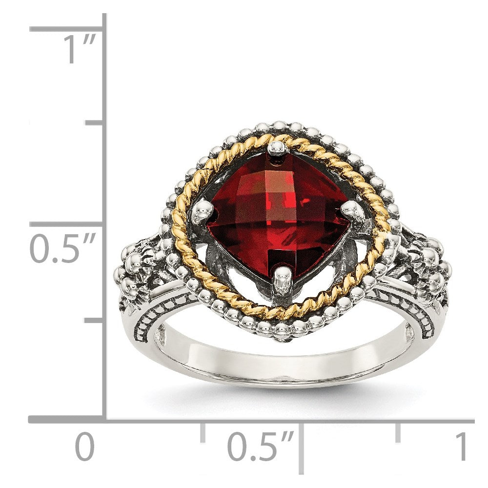 14K/silver Bicolor Shey Couture Sterlingsilber mit 14K Akzente Antikisiert Schachbrett Kissen Granat Ring