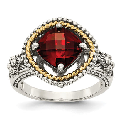 14K/silver Bicolor Shey Couture Sterlingsilber mit 14K Akzente Antikisiert Schachbrett Kissen Granat Ring