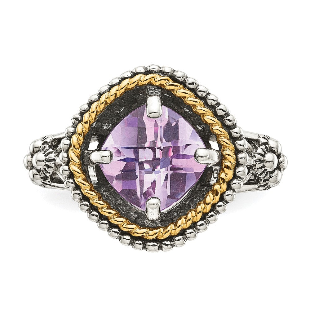 14K/silver Bicolor Shey Couture Sterlingsilber mit 14K Akzente Antikisiert Kissen Rosa Quarz Ring