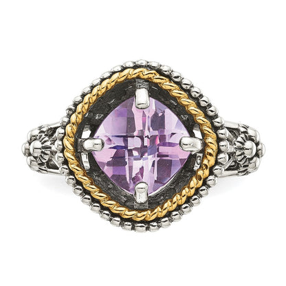 14K/silver Bicolor Shey Couture Sterlingsilber mit 14K Akzente Antikisiert Kissen Rosa Quarz Ring