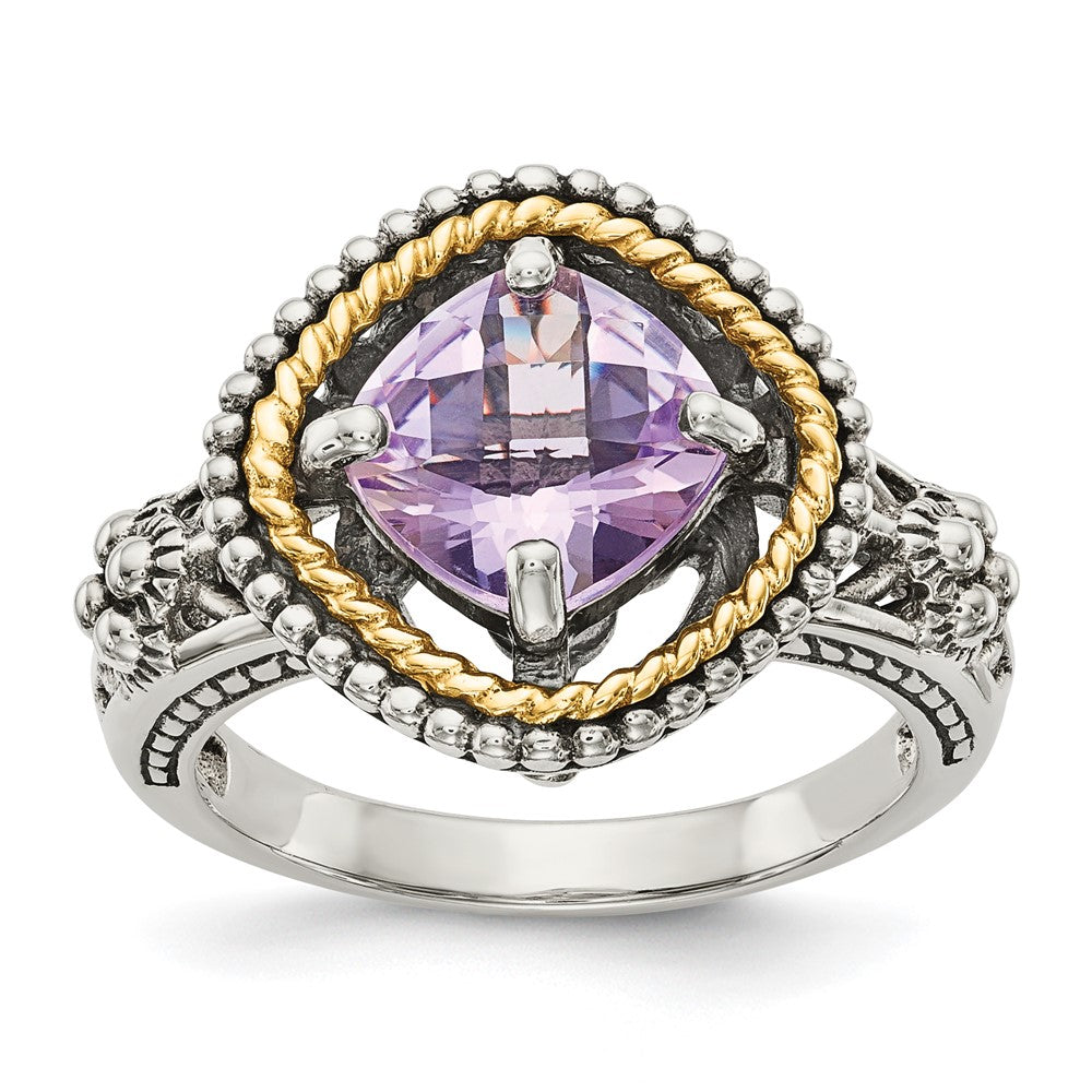 14K/silver Bicolor Shey Couture Sterlingsilber mit 14K Akzente Antikisiert Kissen Rosa Quarz Ring