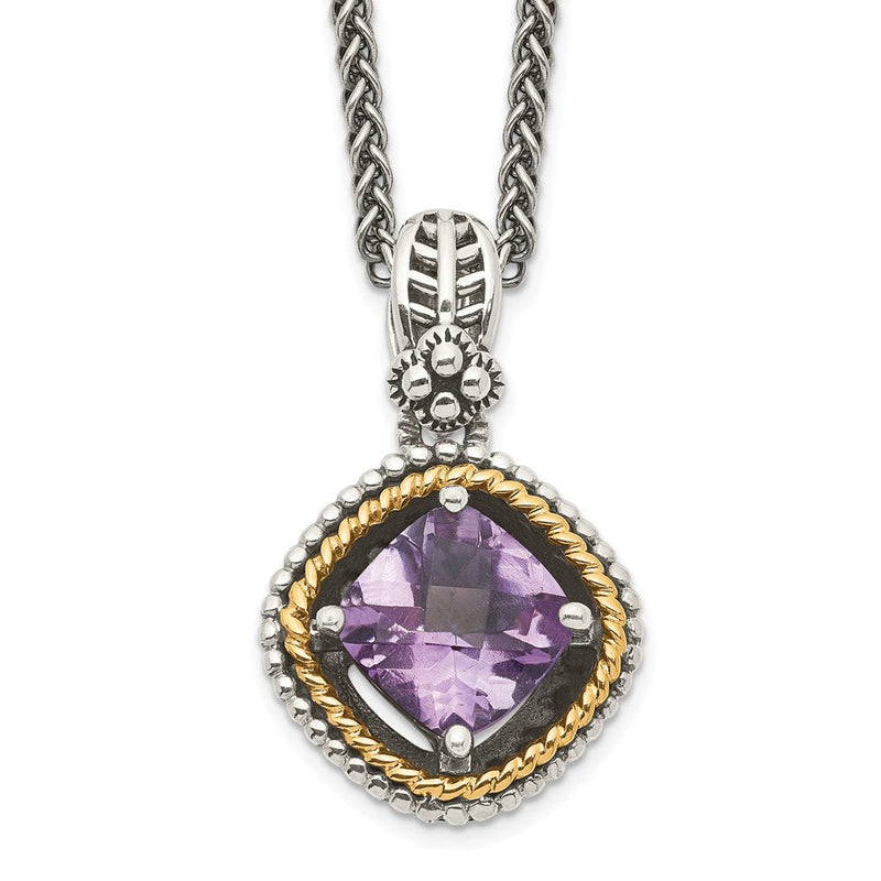 14K/silver Bicolor Shey Couture Sterlingsilber mit 14K Akzente 18 Zoll Antikisiert Kissen Amethyst Halskette