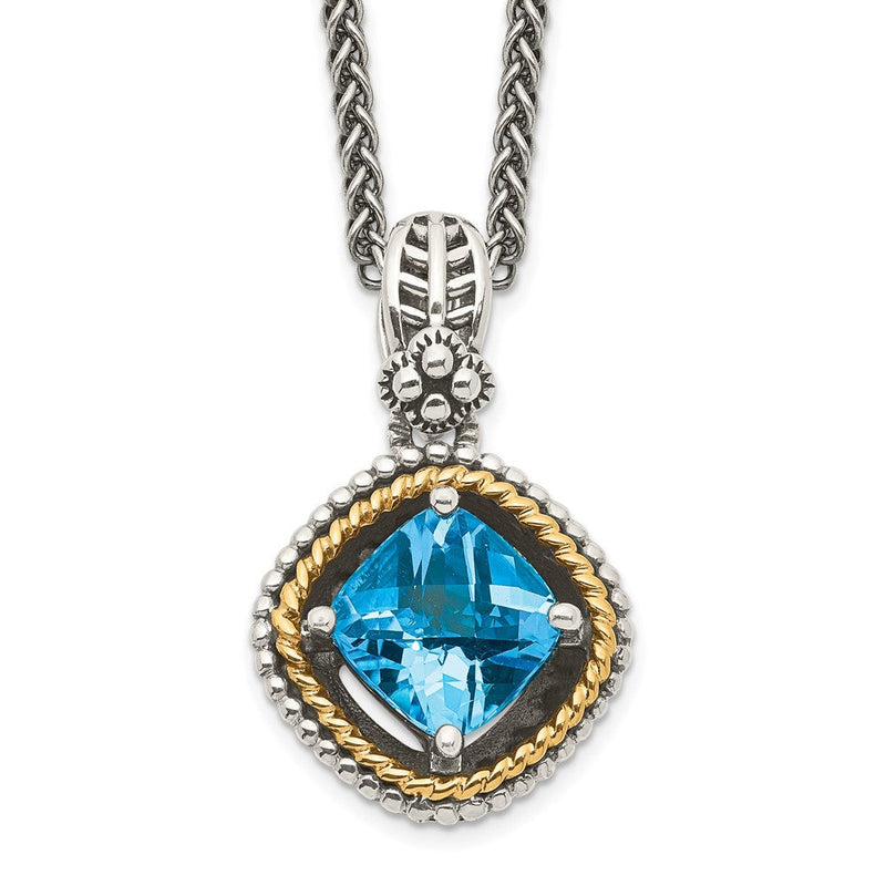 14K/silver Bicolor Shey Couture Sterlingsilber mit 14K Akzente 18 Zoll Antikisiert Kissen Schweizer Blautopas Halskette