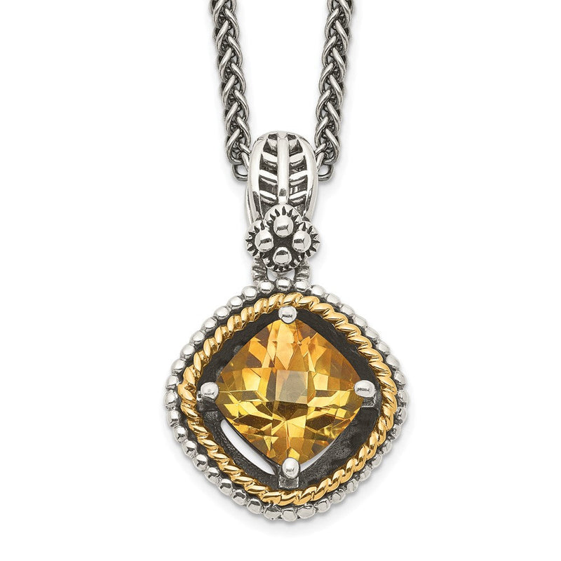 14K/silver Bicolor Shey Couture Sterlingsilber mit 14K Akzente 18 Zoll Antikisiert Kissen Citrin Halskette