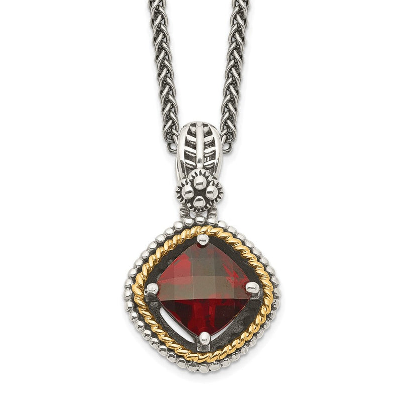 14K/silver Bicolor Shey Couture Sterlingsilber mit 14K Akzente 18 Zoll Antikisiert Schachbrett Kissen Granat Halskette