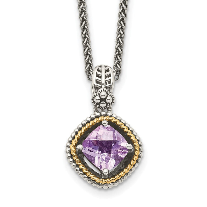 14K/silver Bicolor Shey Couture Sterlingsilber mit 14K Akzente 18 Zoll Antikisiert Kissen Rosa Quarz Halskette
