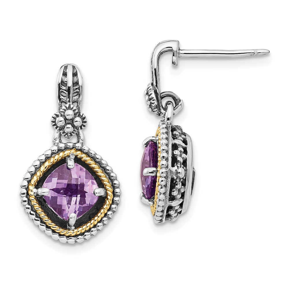 14K/silver Bicolor Shey Couture Sterlingsilber mit 14K Akzente Antikisiert Kissen Amethyst Stecker Ohrhänger