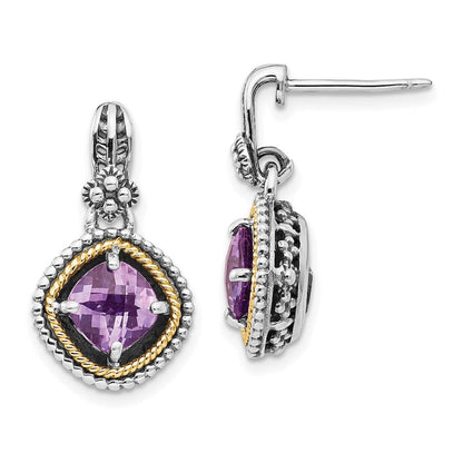 14K/silver Bicolor Shey Couture Sterlingsilber mit 14K Akzente Antikisiert Kissen Amethyst Stecker Ohrhänger