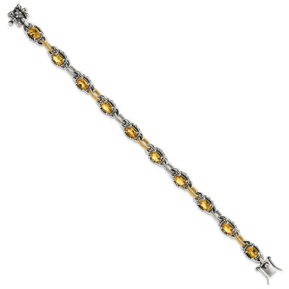 14K/silver Bicolor Sterlingsilber 14K Akzente Antikisiert Citrin Armband