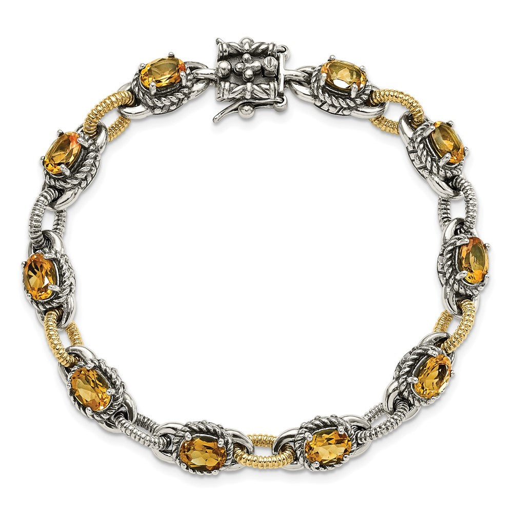 14K/silver Bicolor Sterlingsilber 14K Akzente Antikisiert Citrin Armband