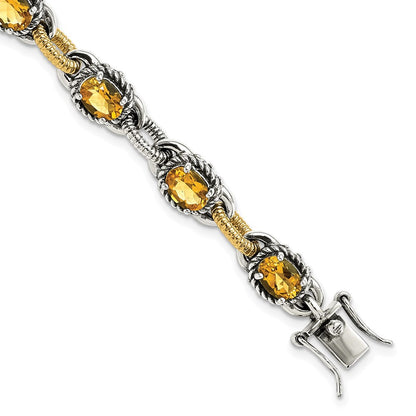 14K/silver Bicolor Sterlingsilber 14K Akzente Antikisiert Citrin Armband