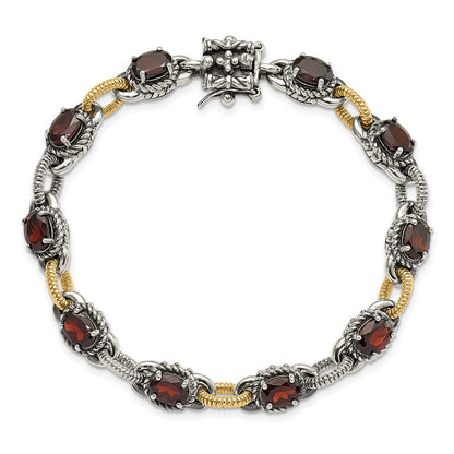 14K/silver Bicolor Sterlingsilber mit 14ky Akzente Poliert & Antikisiert Granat Glieder Armband