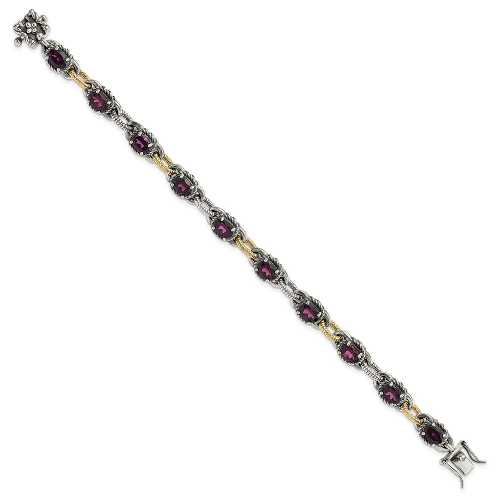14K/silver Bicolor Sterlingsilber mit 14K Akzente Antikisiert Rhodolith Granat Glieder Armband