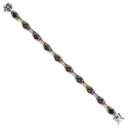14K/silver Bicolor Sterlingsilber mit 14K Akzente Antikisiert Rhodolith Granat Glieder Armband