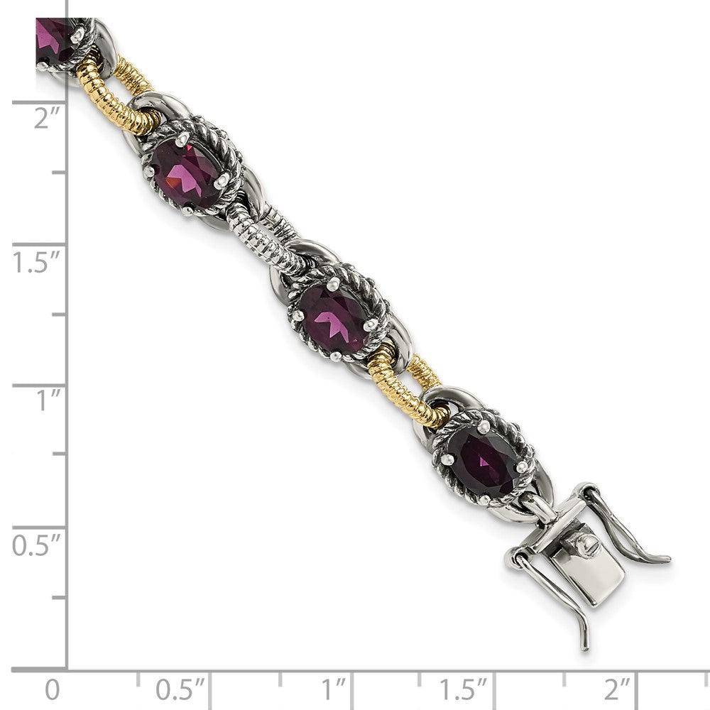 14K/silver Bicolor Sterlingsilber mit 14K Akzente Antikisiert Rhodolith Granat Glieder Armband