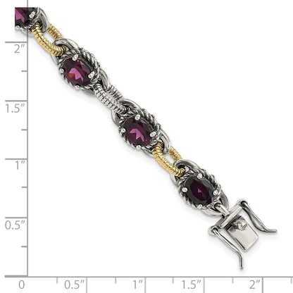 14K/silver Bicolor Sterlingsilber mit 14K Akzente Antikisiert Rhodolith Granat Glieder Armband