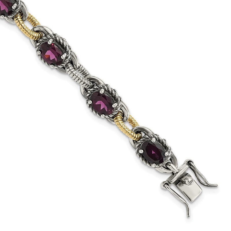 14K/silver Bicolor Sterlingsilber mit 14K Akzente Antikisiert Rhodolith Granat Glieder Armband