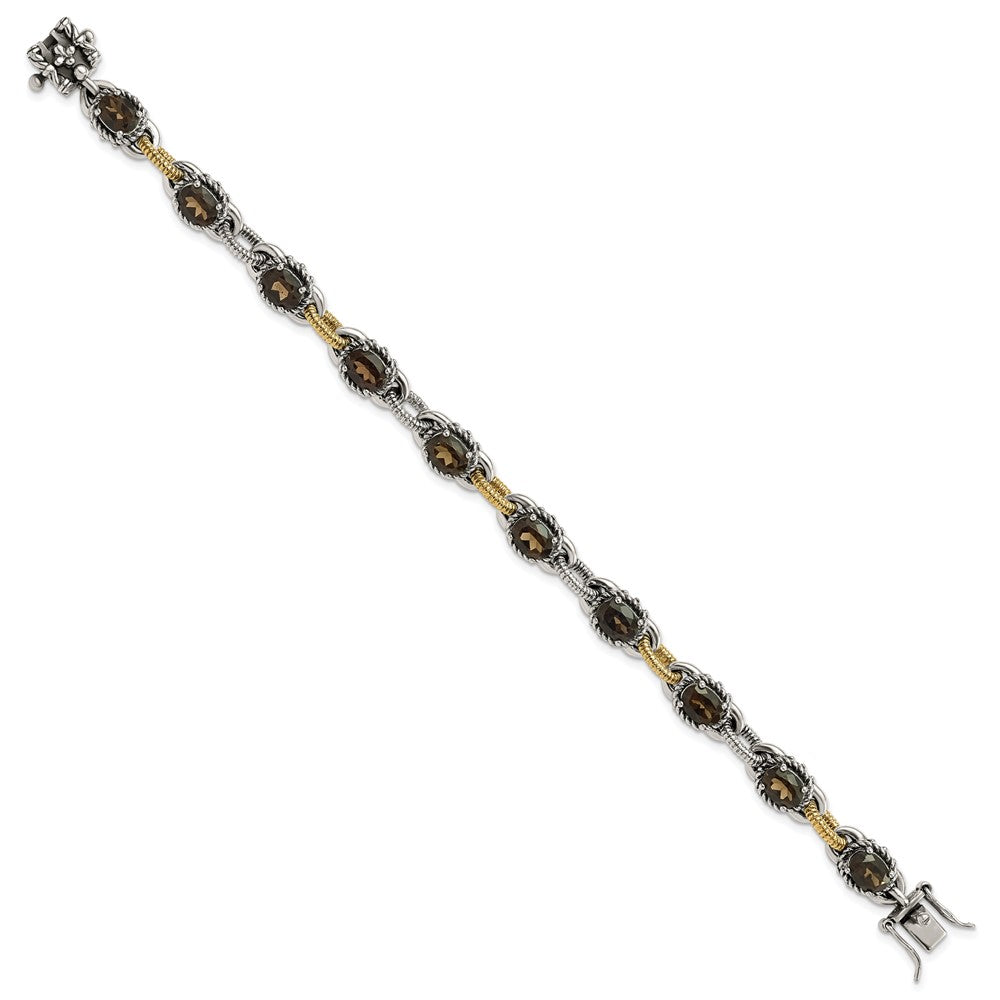 14K/silver Bicolor Sterlingsilber 14K Akzente Antikisiert Rauch Quarz Armband