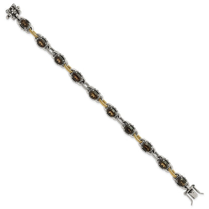 14K/silver Bicolor Sterlingsilber 14K Akzente Antikisiert Rauch Quarz Armband