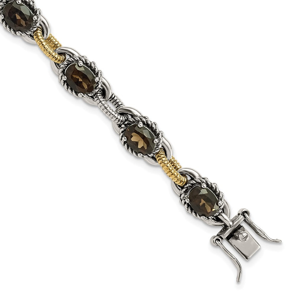 14K/silver Bicolor Sterlingsilber 14K Akzente Antikisiert Rauch Quarz Armband