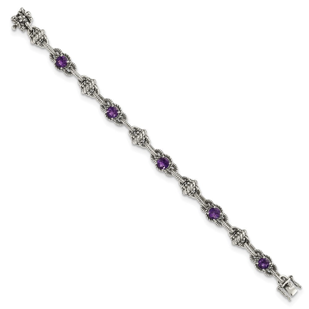 Sterlingsilber Shey Couture Antikisiert 7.75 Zoll Rund Amethyst Armband