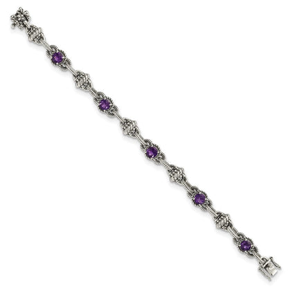 Sterlingsilber Shey Couture Antikisiert 7.75 Zoll Rund Amethyst Armband