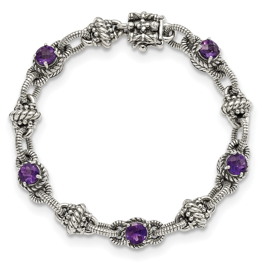 Sterlingsilber Shey Couture Antikisiert 7.75 Zoll Rund Amethyst Armband
