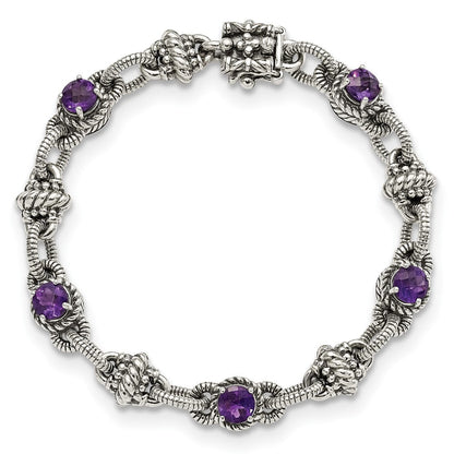 Sterlingsilber Shey Couture Antikisiert 7.75 Zoll Rund Amethyst Armband