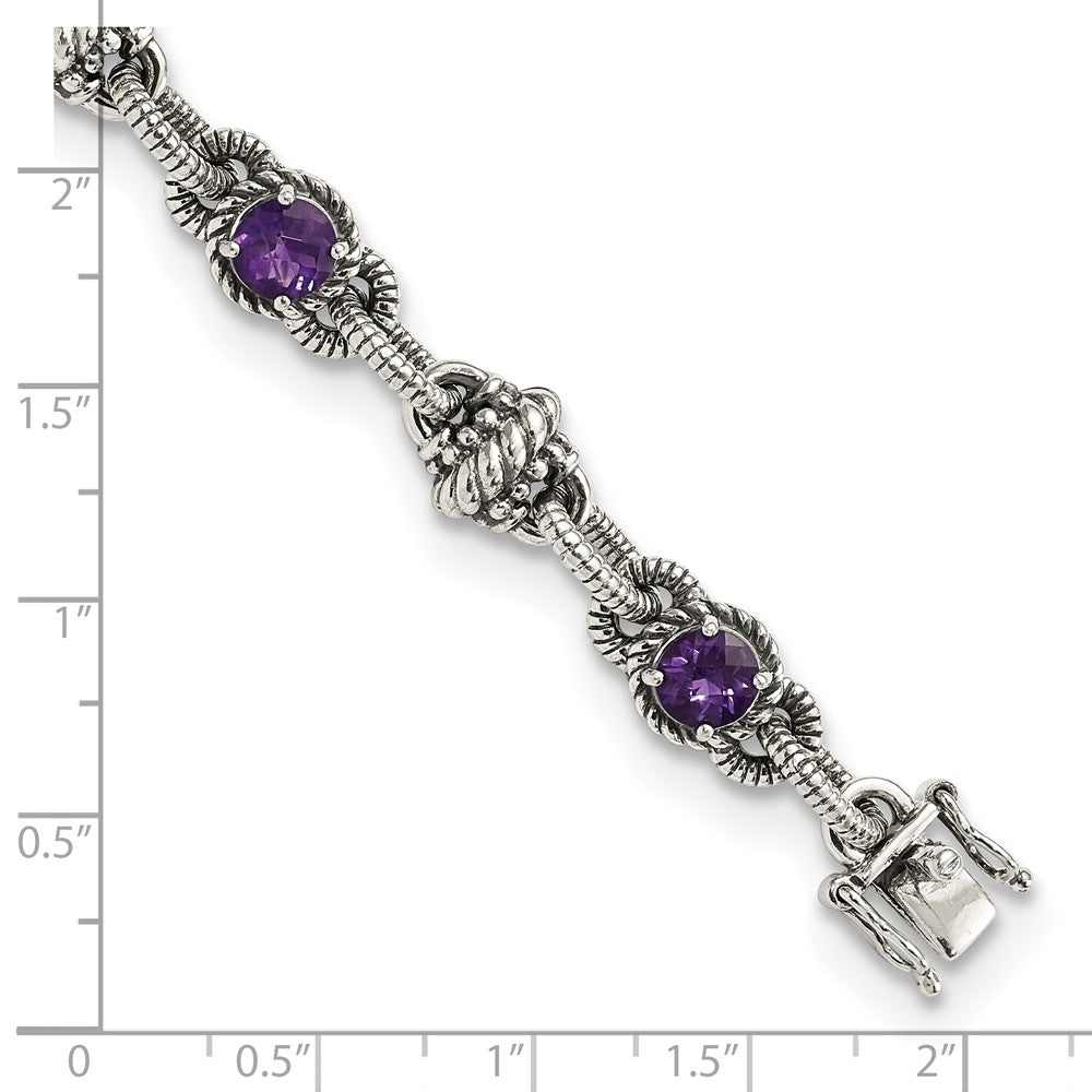 Sterlingsilber Shey Couture Antikisiert 7.75 Zoll Rund Amethyst Armband