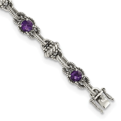 Sterlingsilber Shey Couture Antikisiert 7.75 Zoll Rund Amethyst Armband