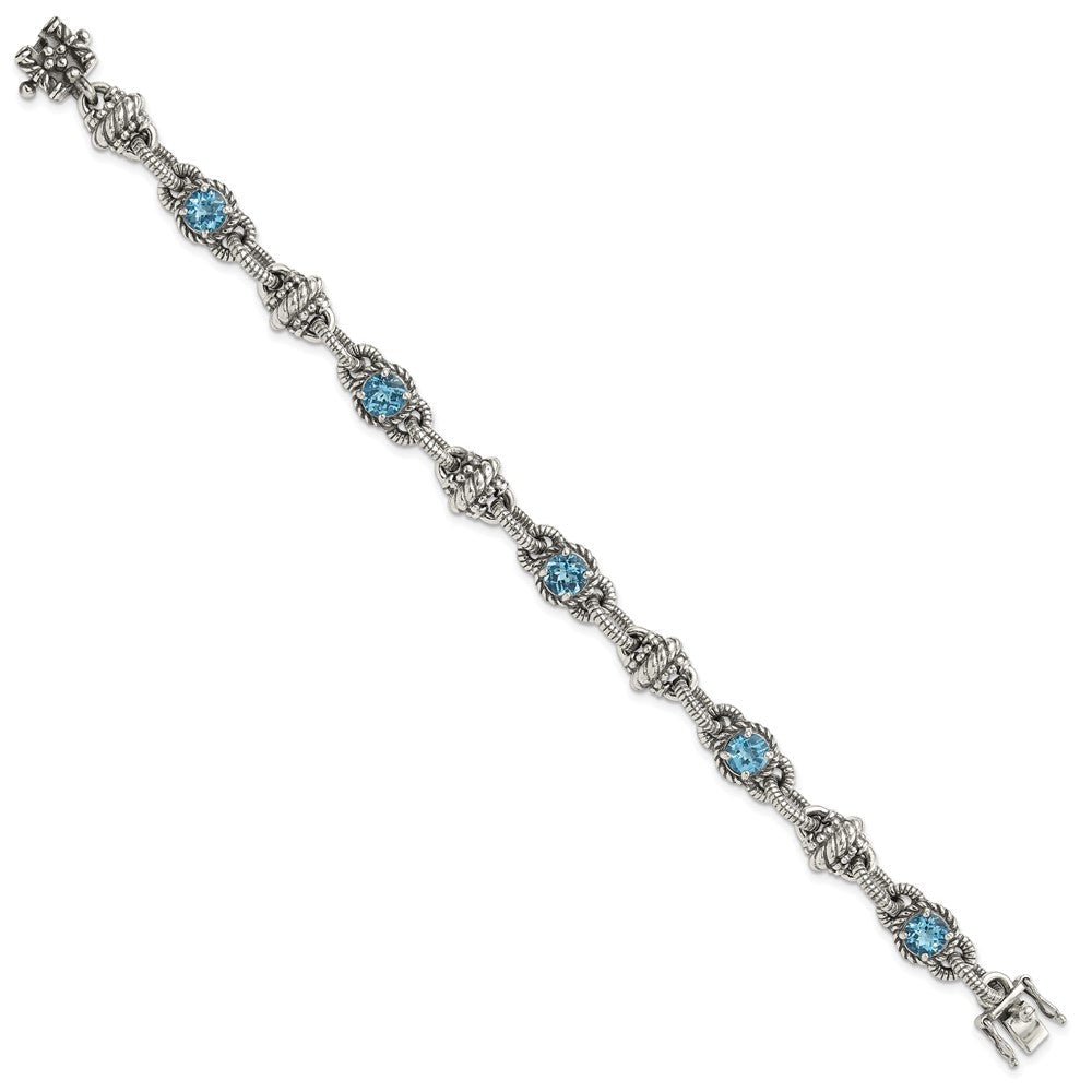 Sterlingsilber Shey Couture Antikisiert 7.75 Zoll Rund Schweizer Blautopas Armband