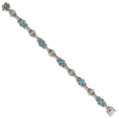 Sterlingsilber Shey Couture Antikisiert 7.75 Zoll Rund Schweizer Blautopas Armband