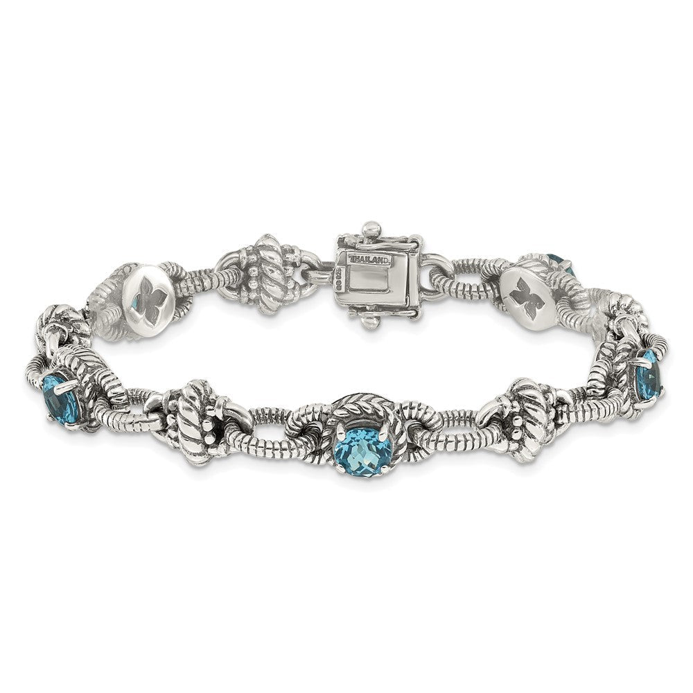 Sterlingsilber Shey Couture Antikisiert 7.75 Zoll Rund Schweizer Blautopas Armband