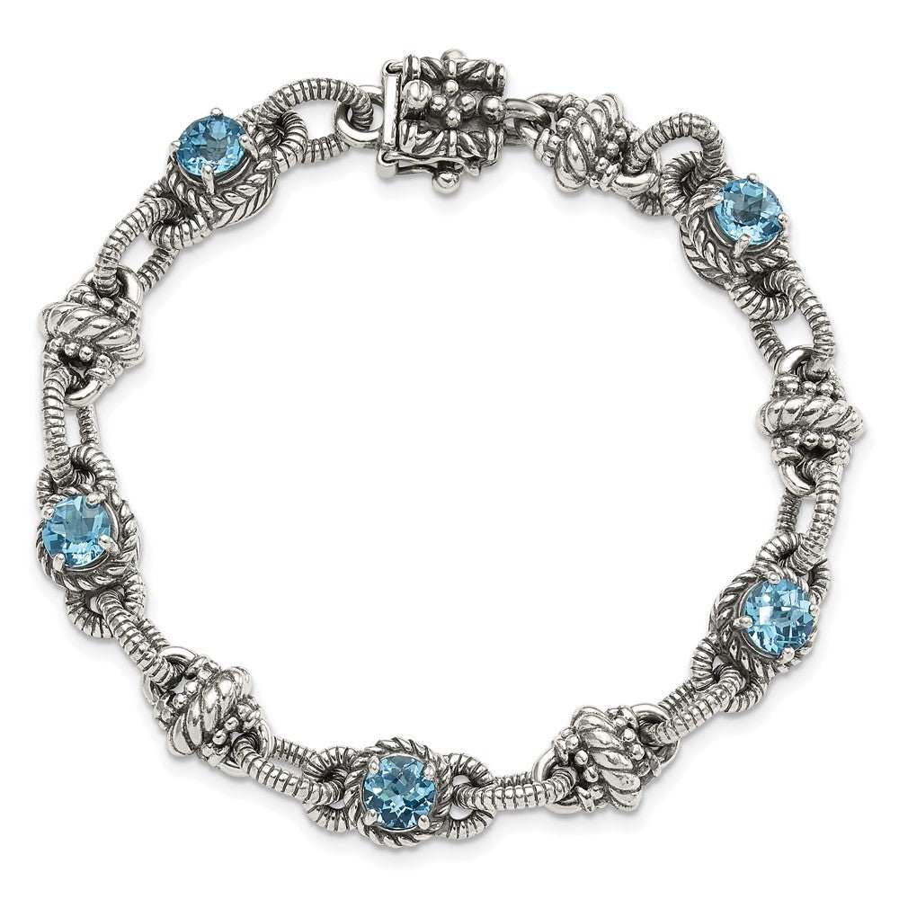 Sterlingsilber Shey Couture Antikisiert 7.75 Zoll Rund Schweizer Blautopas Armband