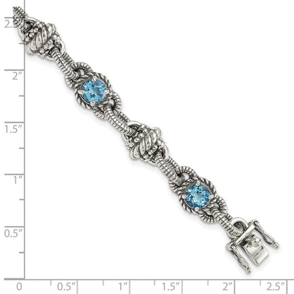 Sterlingsilber Shey Couture Antikisiert 7.75 Zoll Rund Schweizer Blautopas Armband