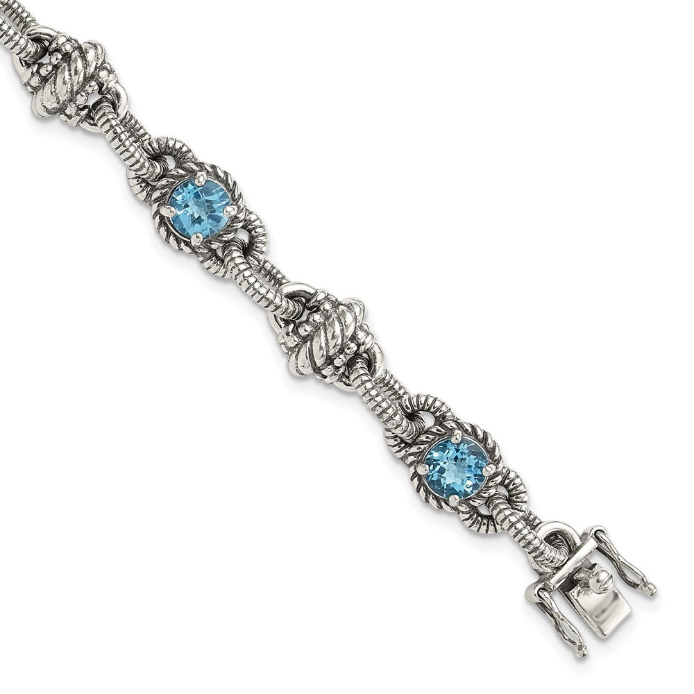 Sterlingsilber Shey Couture Antikisiert 7.75 Zoll Rund Schweizer Blautopas Armband