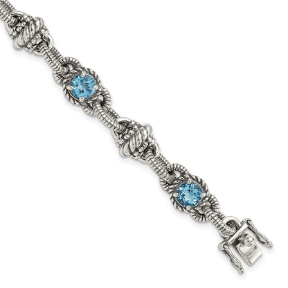 Sterlingsilber Shey Couture Antikisiert 7.75 Zoll Rund Schweizer Blautopas Armband