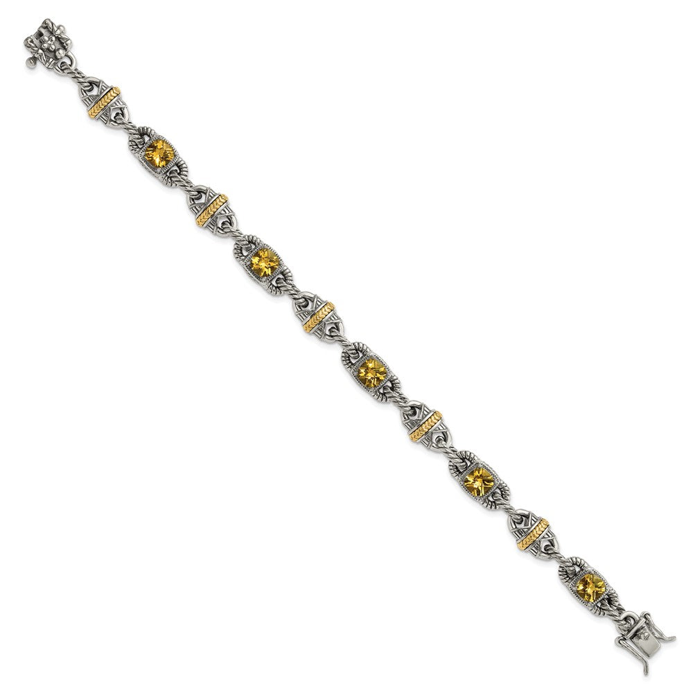 14K/silver Bicolor Sterlingsilber 14ky Akzente Poliert & Antikisiert Citrin Armband